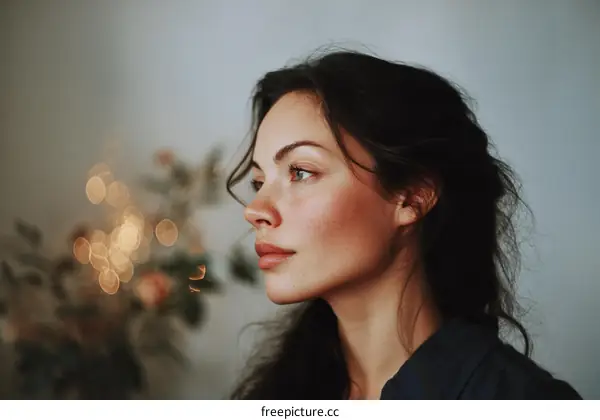 Close-up portrait of a woman with thoughtful expression