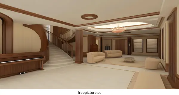 Interior Design of a Luxury Home with a Grand Staircase and Piano