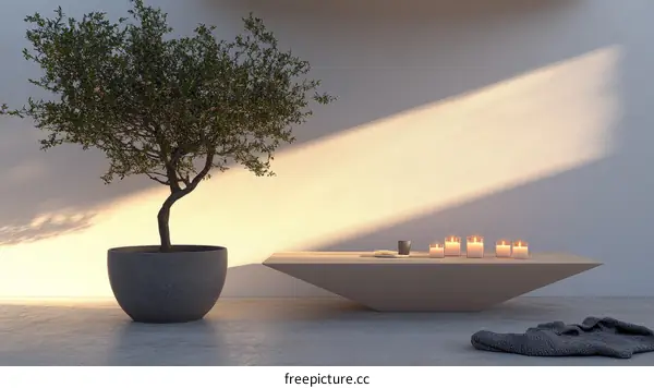 Minimalist Interior Design with a Small Tree