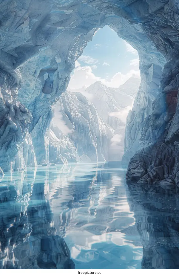 Mountain Lake Through Ice Cave