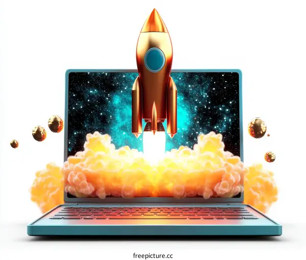 Rocket Launch from Laptop Screen Illustration