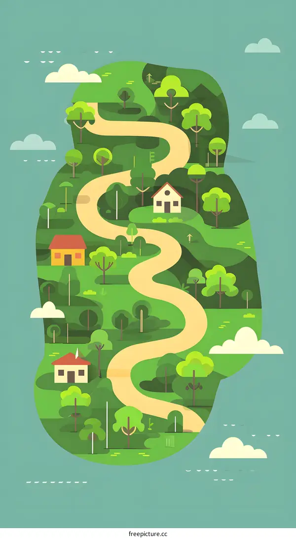Winding Road Through Green Forest Illustration