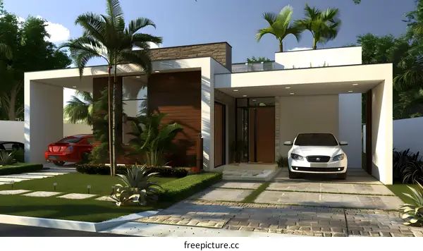 Modern House Exterior with Palm Trees