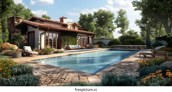 Courtyard of a Spanish style house with pool