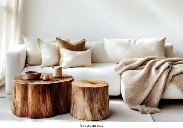 Modern Minimalist Living Room with Wooden Coffee Table