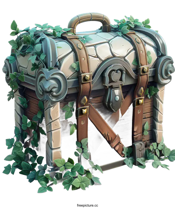 [Transparent Background PNG]Old Treasure Chest Overgrown with Vines
