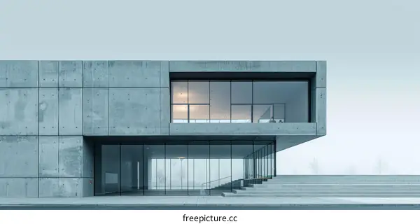 Modern Concrete Building with Large Glass Window