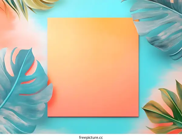 Tropical Leaf  Background with Blank Orange Paper