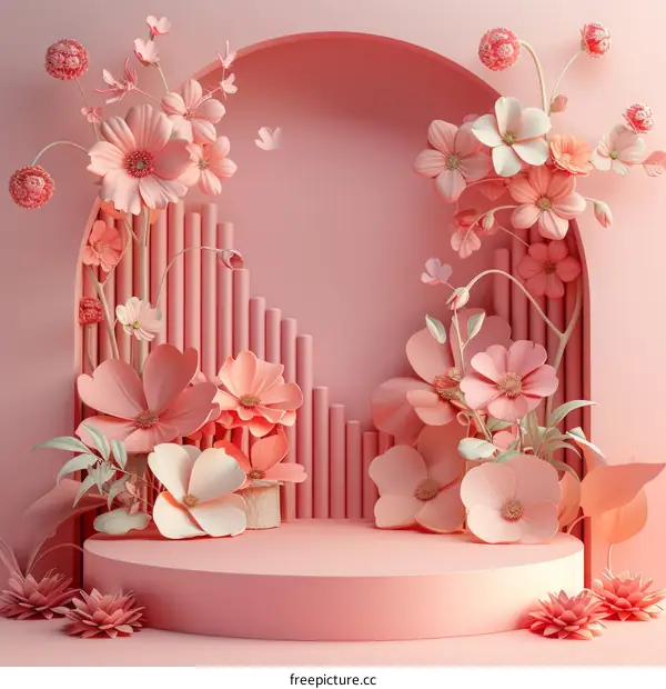Pink flowers and round table backdrop