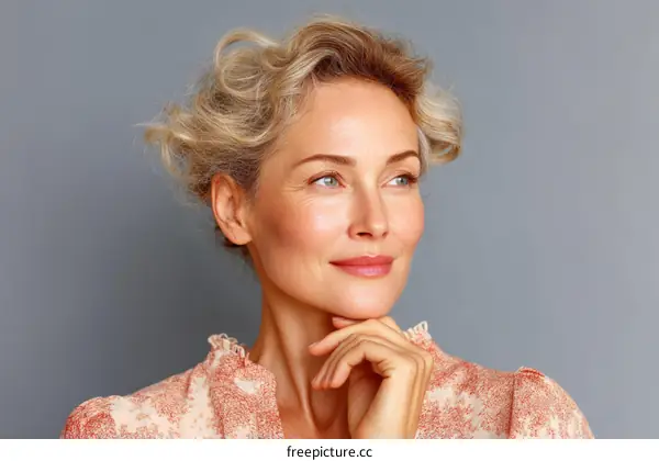 Elegant Mature Woman Portrait with Thoughtful Expression
