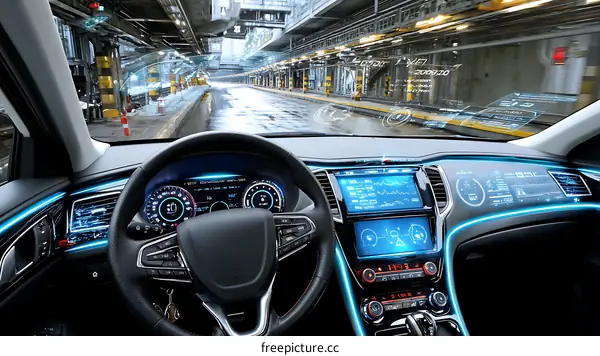 Futuristic Autonomous Driving Car Interior