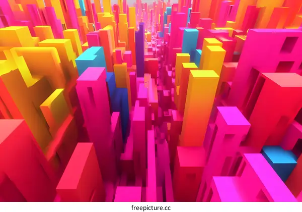 Abstract Colorful 3D Cityscape of Blocks