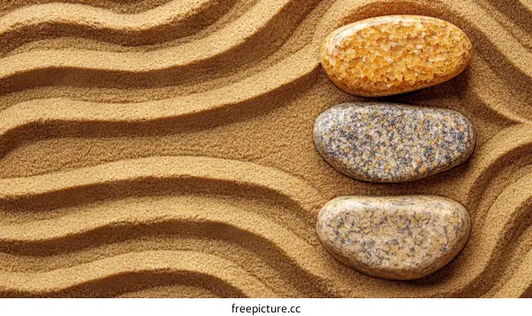 Zen Sand Garden with Three Smooth Stones