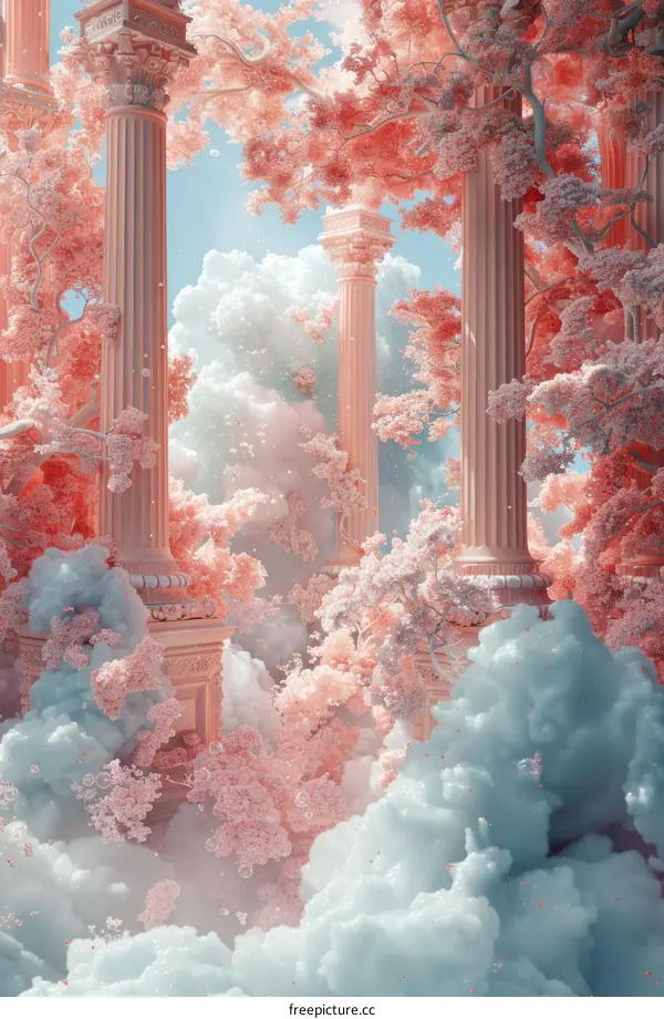 Pastel Dreamy Ancient Columns and Cloudscape