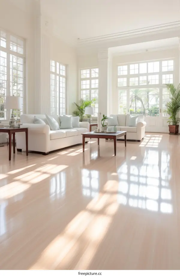 Bright and Airy Living Room with White Walls and Large Windows