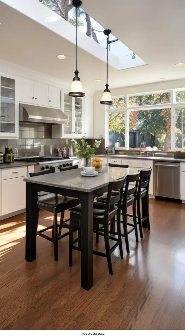 Seating Kitchen Island with Skylights