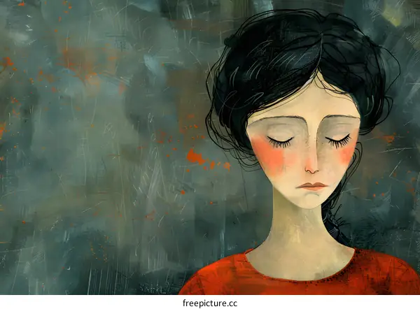 portrait of a sad girl with black hair