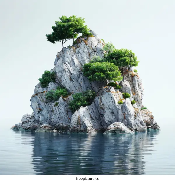 Secluded Rocky Island with Lush Vegetation