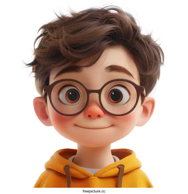 [Transparent Background PNG]Cheerful Caucasian Boy with Glasses