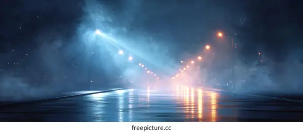 Rainy Night Highway Lightscape Illustration