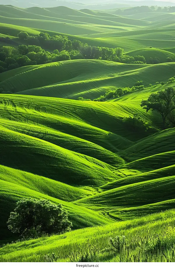 Picturesque Verdant Hillscape with Sunlight Streaming through Valley