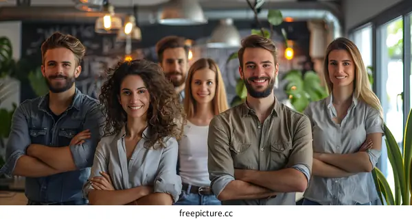 portrait of a group of smiling young professionals in a casual office setting