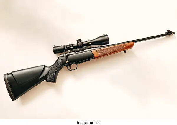 Hunting Rifle with Scope on White Background