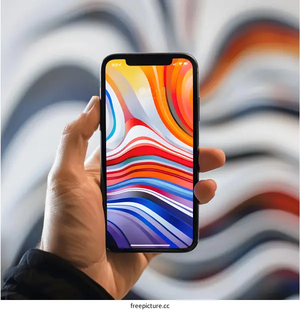 Hand Holding A Smartphone With Abstract Wallpaper