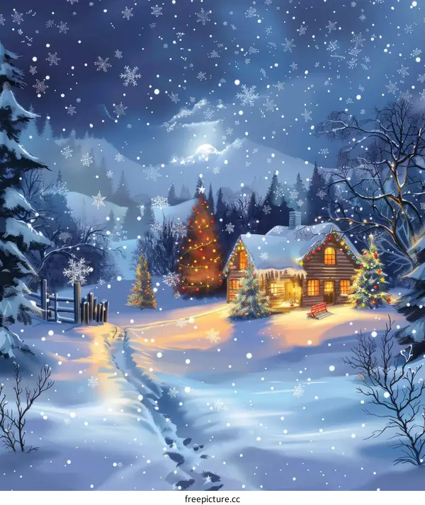 Christmas Eve Cabin in the Snow