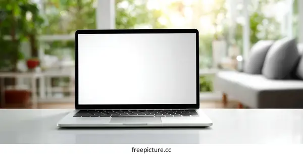 Modern Laptop on a White Table in a Home Office