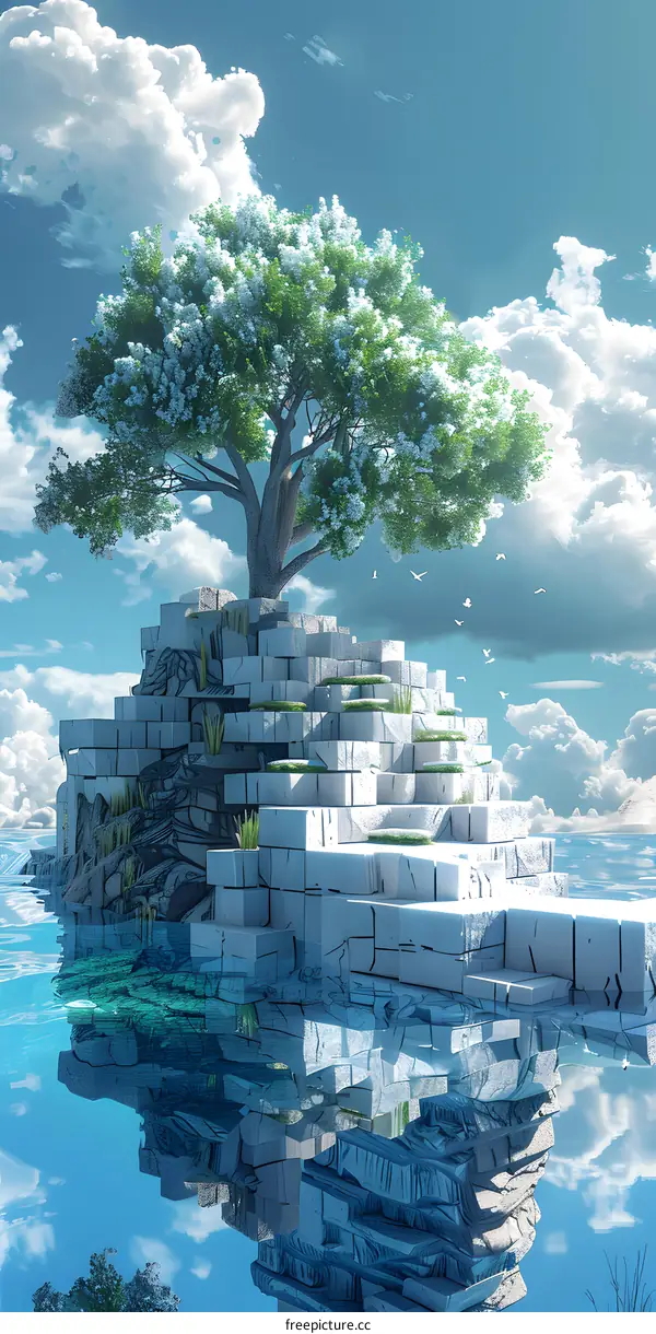 fantasy floating island with a tree