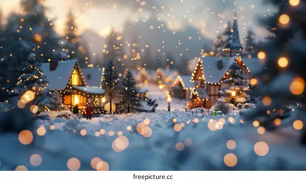 Christmas Village Under a Snowy Sky