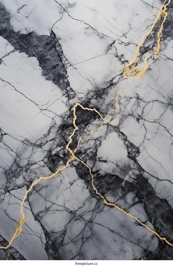 Black and White Marble Texture with Gold Veins