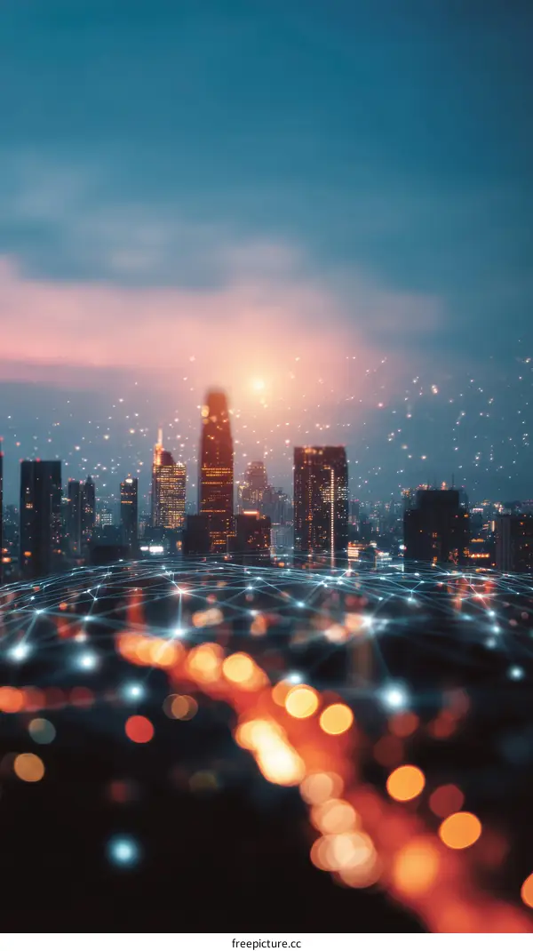 Futuristic City Network at Night