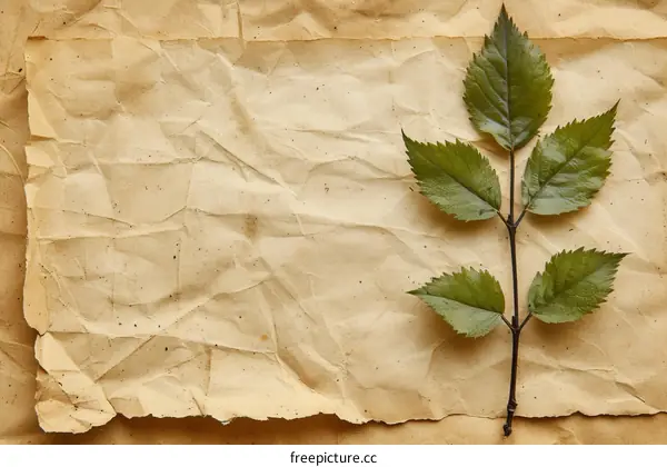 green leaves on vintage paper background