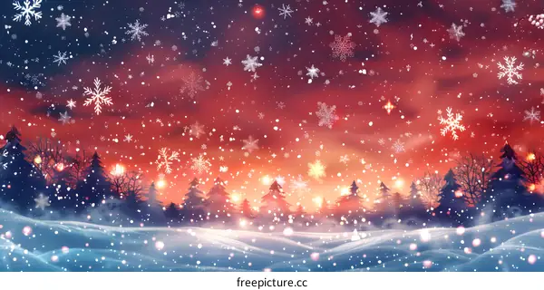 A winter snow scene with snowflakes飘飘欲仙