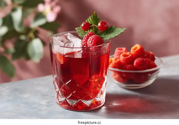 Refreshing Raspberry Drink in a Cut Glass