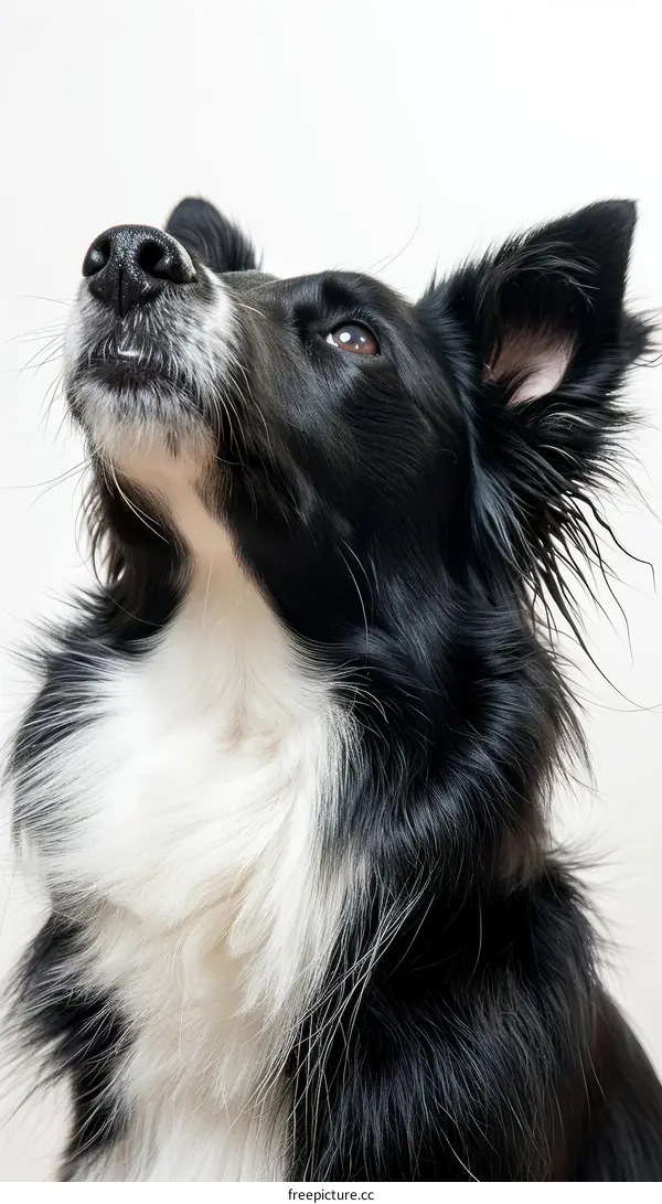 A Border Collie looking up