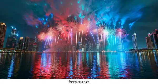 Dubai Skyline Illuminated by Fireworks