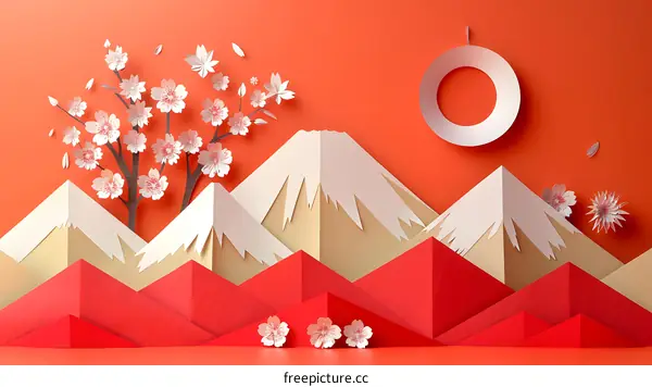 Mount Fuji with cherry blossoms in the foreground