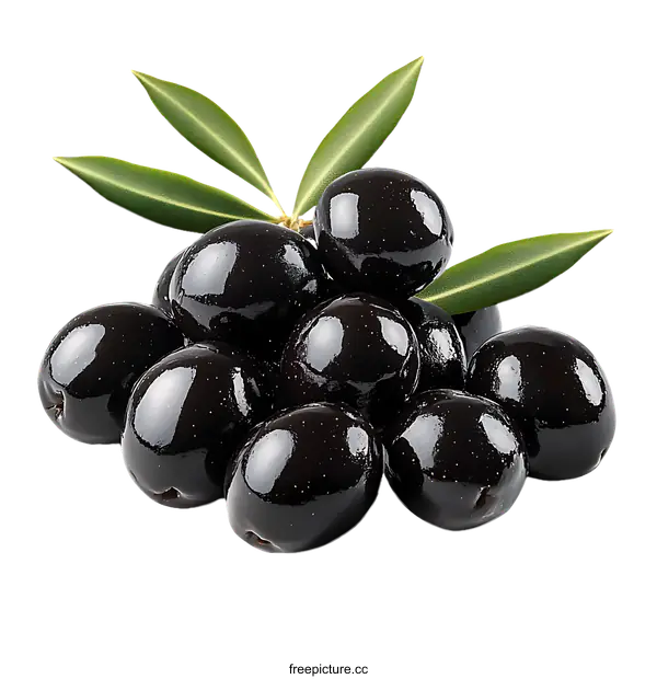 [Transparent Background PNG]Close Up of Black Olives with Leaves