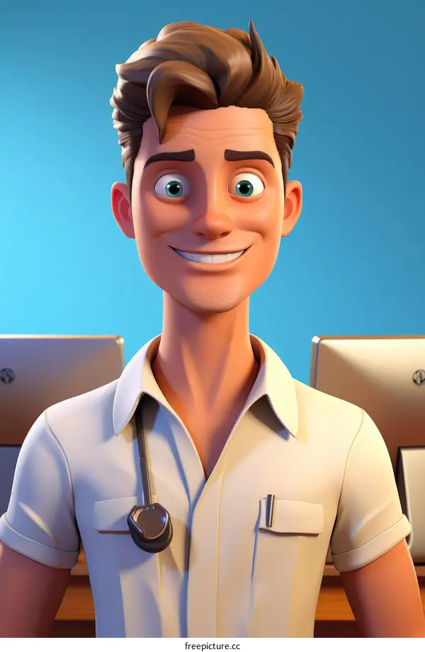 Confident male doctor in a white coat standing in a hospital