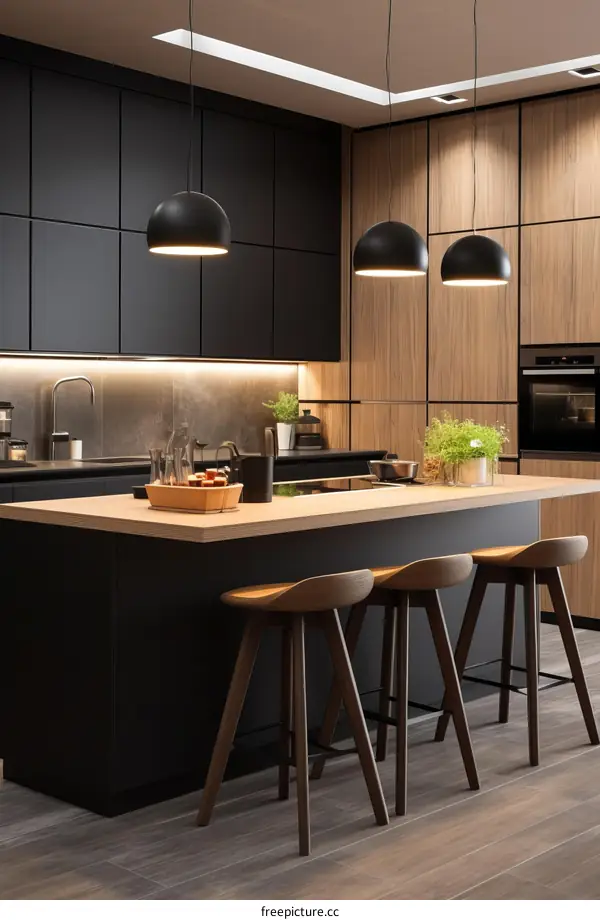 Modern Black and Wood Kitchen Interior Design