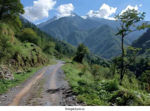 A mountain road winding through a valley