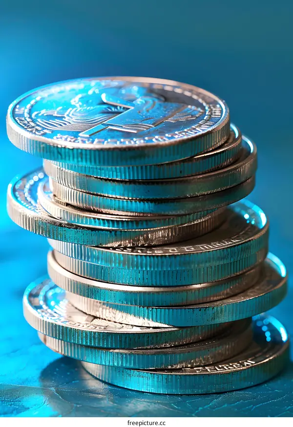 Stack of shiny silver American Eagle one ounce bullion coins