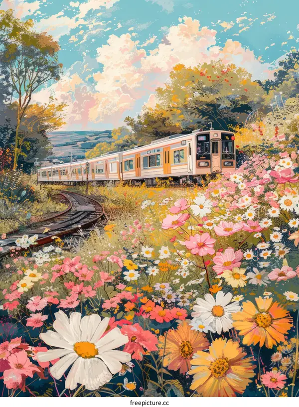 Train Ride Through a Field of Flowers