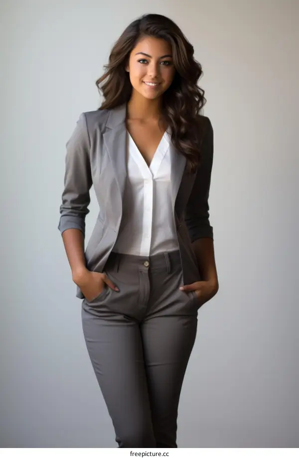 A young woman in a business suit