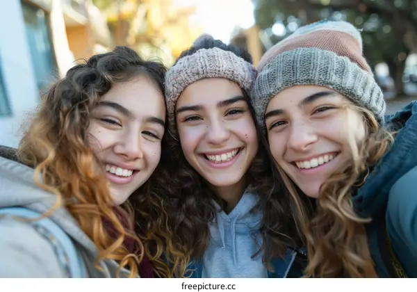 Three young women smiling and posing for a photo