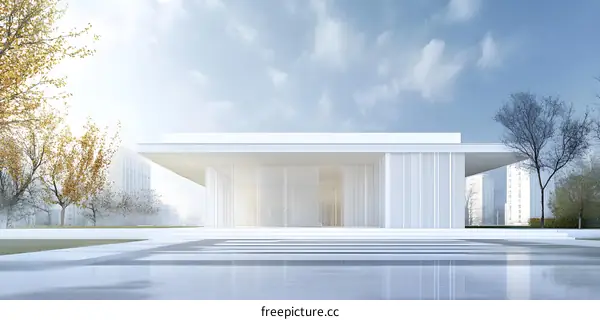 Minimalist White Building With Glass Doors and Concrete Floor