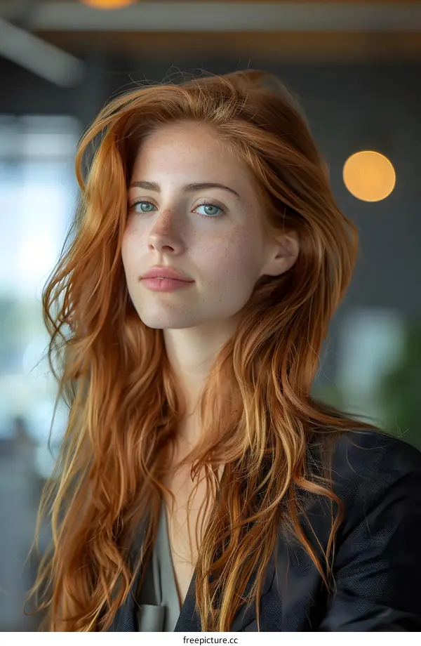 portrait of a beautiful young woman with long red hair and green eyes